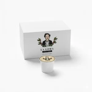 La Loma coffee pods box with single coffee pod