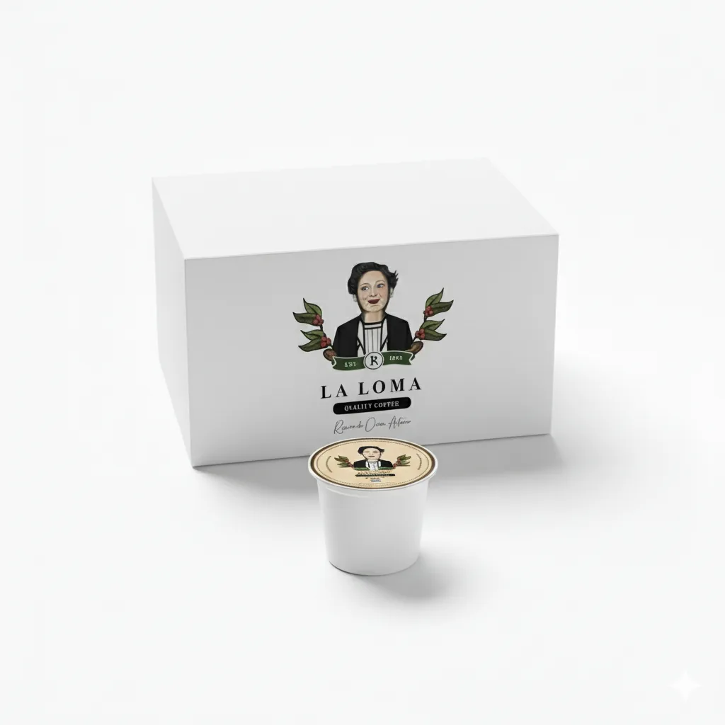 La Loma coffee pods box with single coffee pod