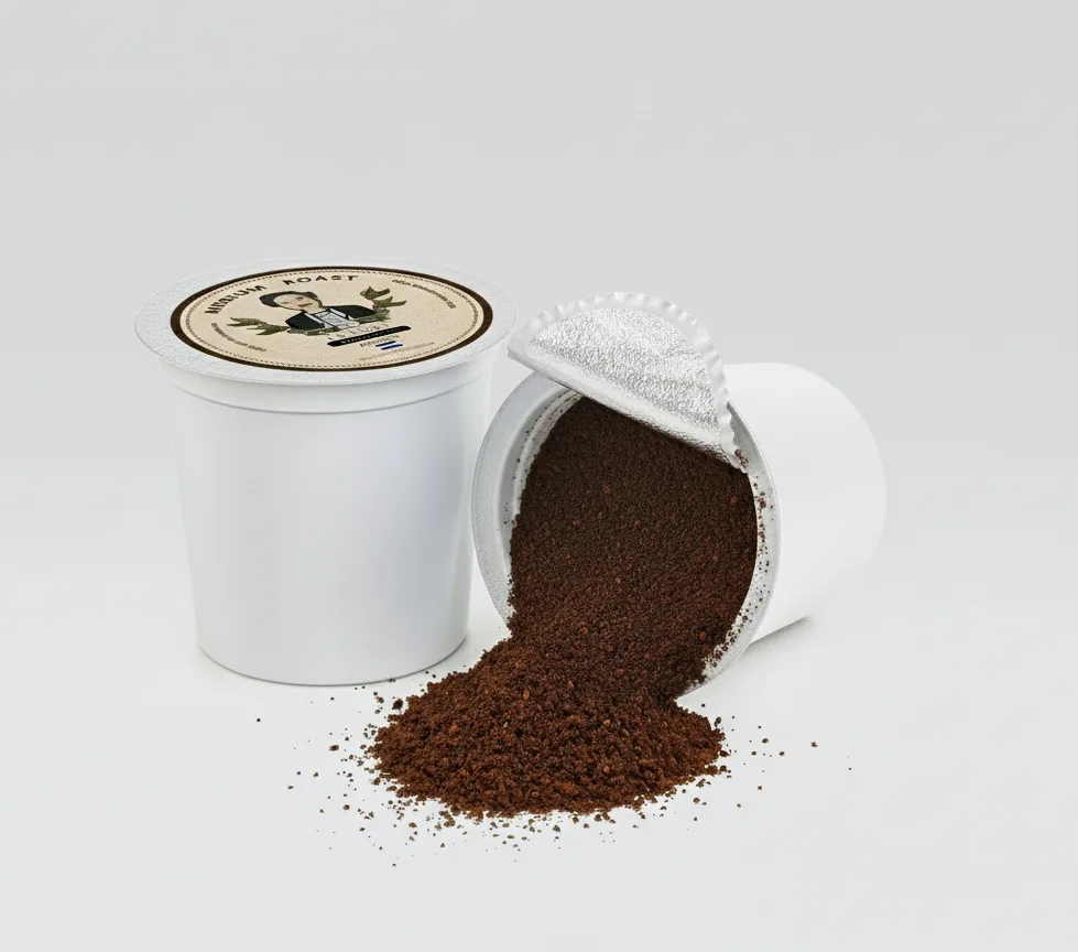 La Loma coffee pod with roasted coffee grounds