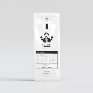 Front of La Loma Pacamara single origin Salvadoran coffee bag.